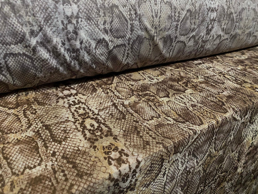 Chiffon jersey dress blouse fabric, per metre - snakeskin print - brown