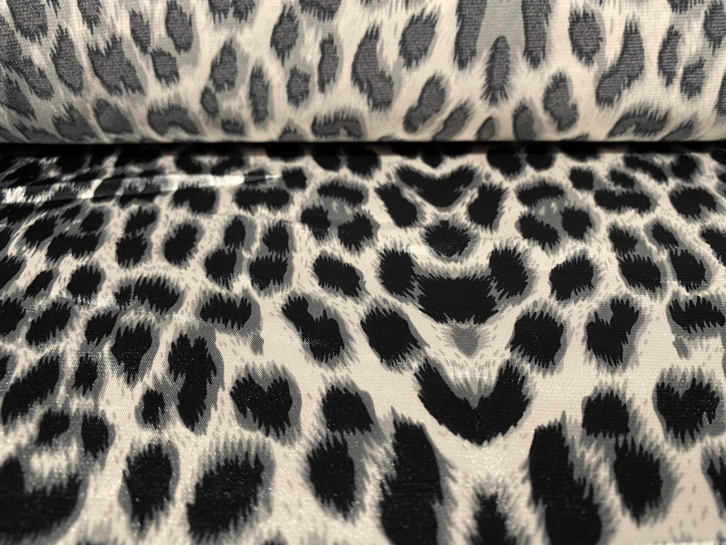 Silky Stretch charmeuse satin dress fabric, per metre - Leopardskin animal print - grey