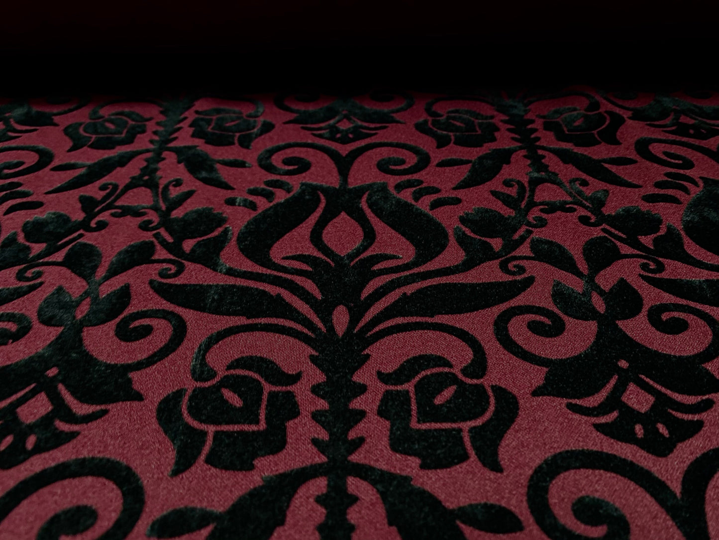 Scuba neoprene stretch double jersey fabric, per metre - Flocked fleur de lys print - burgundy & black