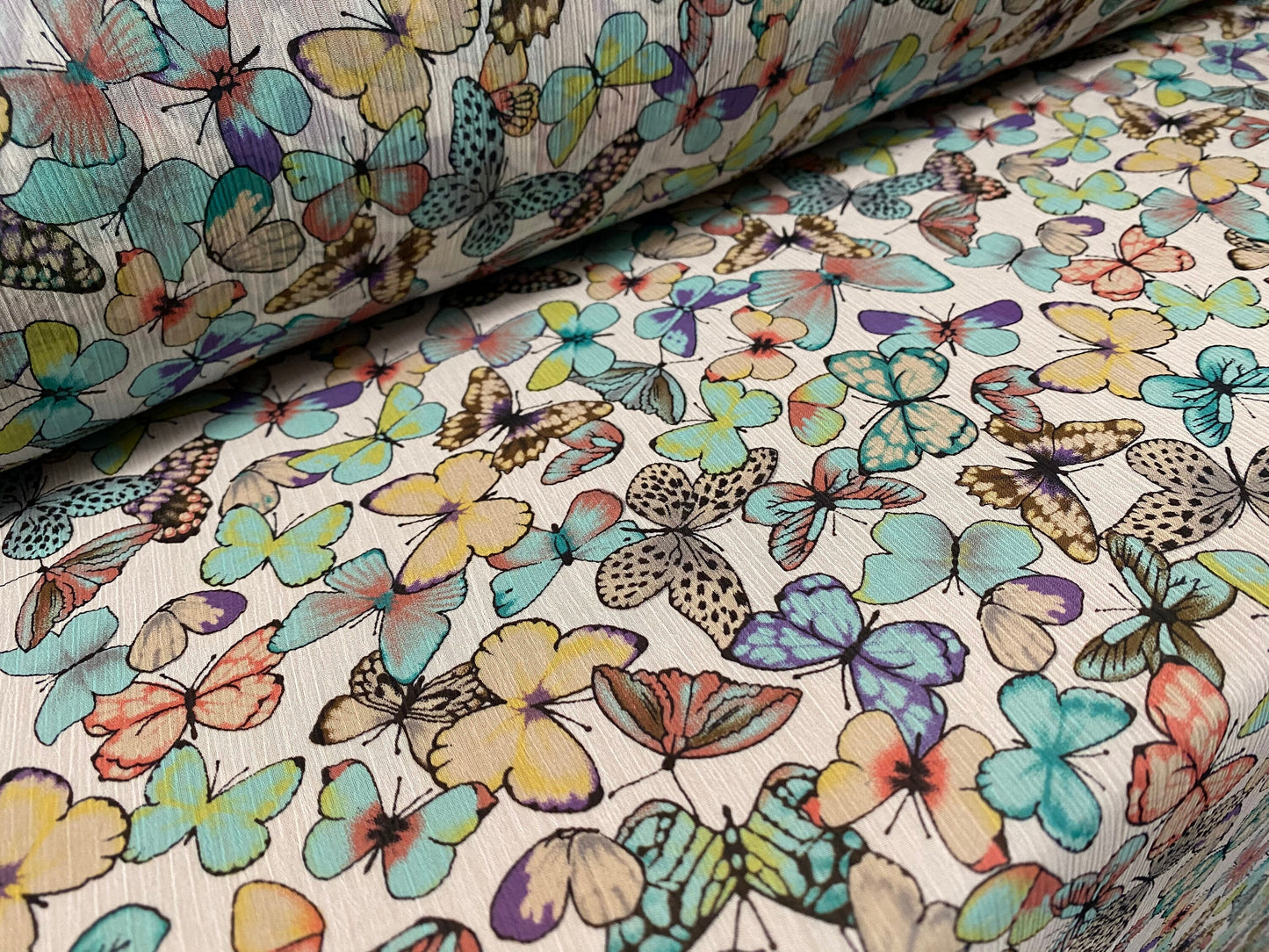 Printed chiffon yoryu dress blouse fabric, per metre - pastel butterfly print