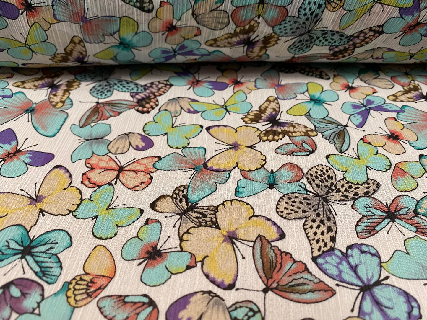 Printed chiffon yoryu dress blouse fabric, per metre - pastel butterfly print
