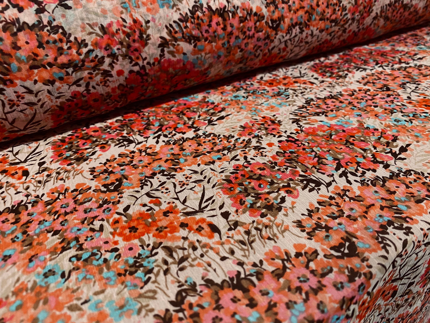 Printed chiffon yoryu dress blouse fabric, per metre - coral flower print
