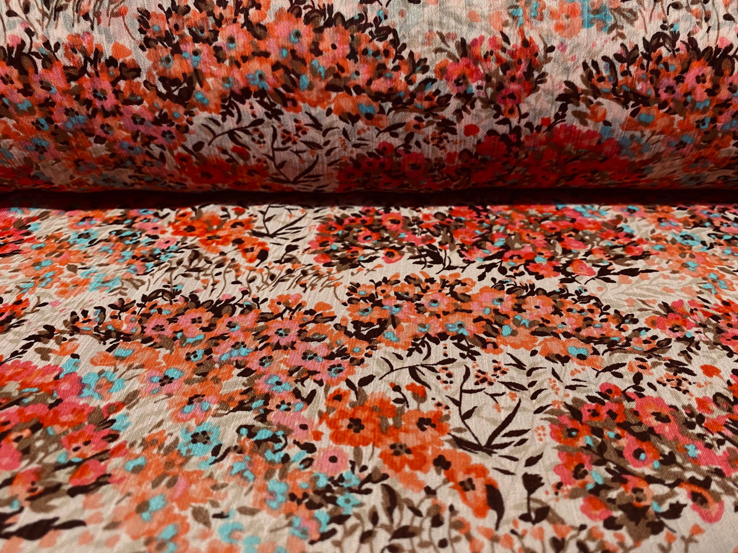 Printed chiffon yoryu dress blouse fabric, per metre - coral flower print
