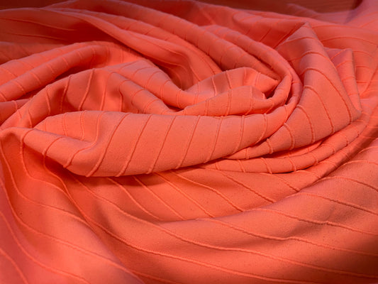 Double jersey Stretch pinstripe rib fabric, per metre - Bright peach