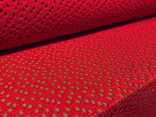 Crochet knit jersey fabric, per metre - red