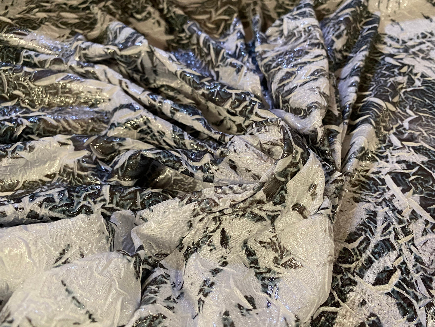 Spandex stretch ITY jersey fabric, per metre - grey floral silver metallic print