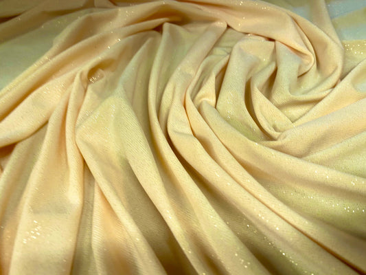 Stretch ITY spandex jersey dress fabric, per metre - metallic shimmer finish - pastel yellow