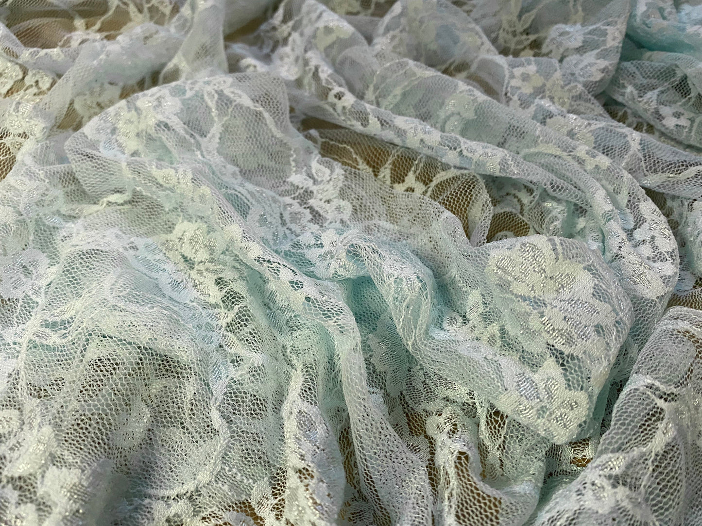 Stretch spandex lace mesh net fabric, per metre - floral pattern - spearmint