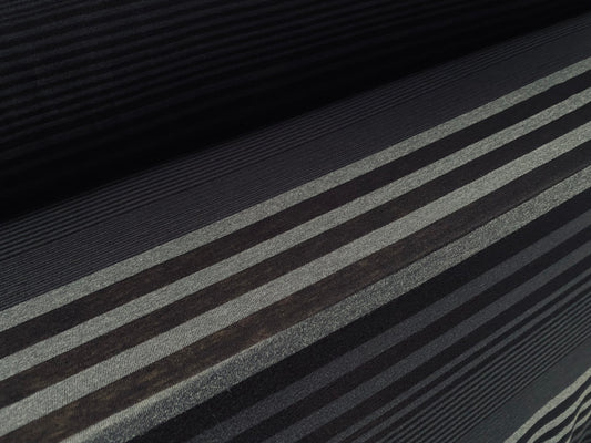 Viscose single jersey fabric, per metre - lightweight charcoal variated stripe