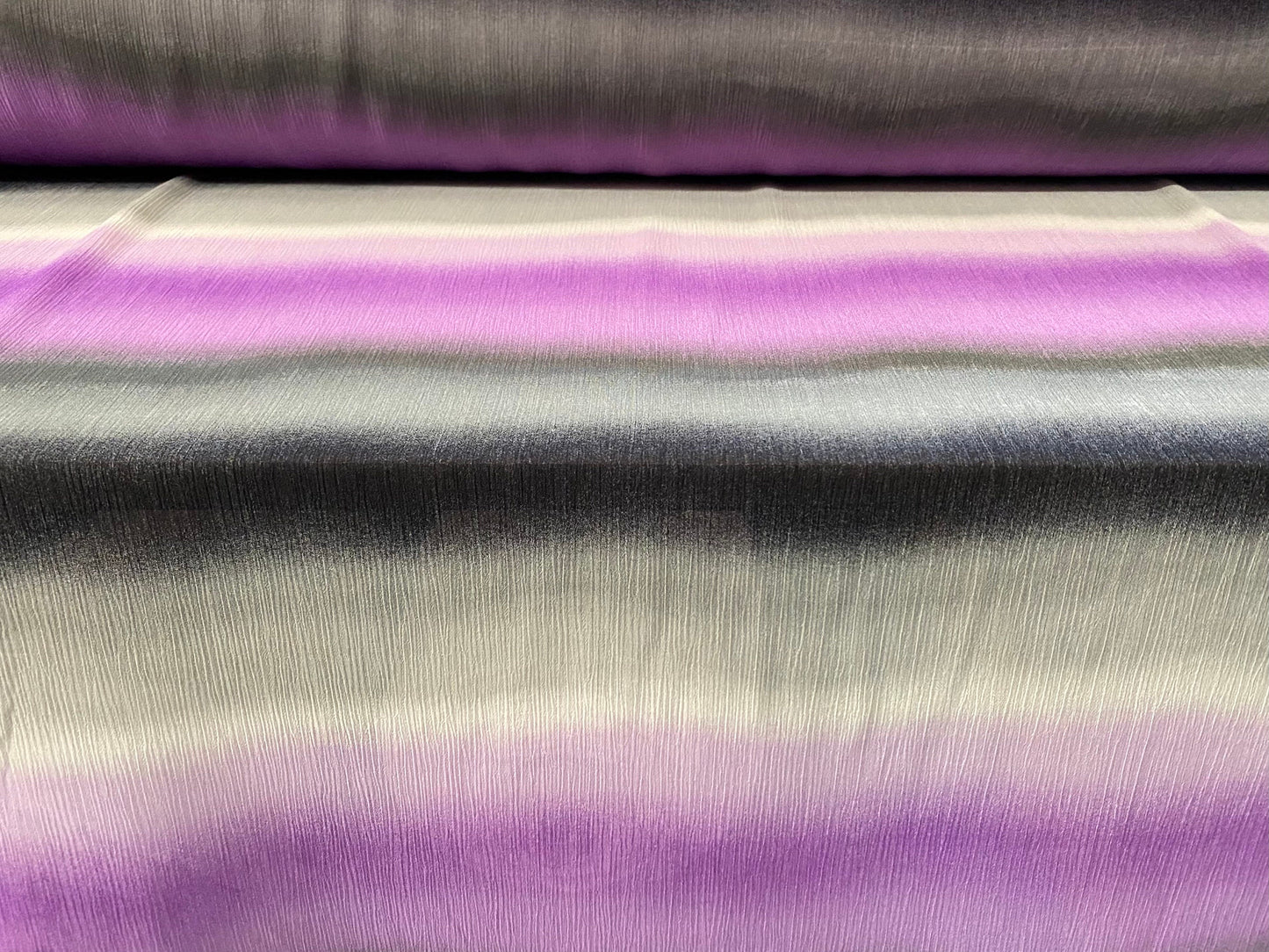 Printed chiffon yoryu dress blouse fabric, per metre - lilac & grey ombré stripe