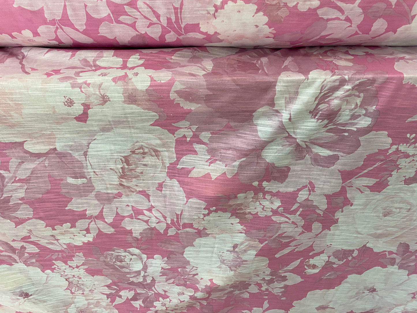 Slub single jersey printed fabric, per metre - flower print - pink rose