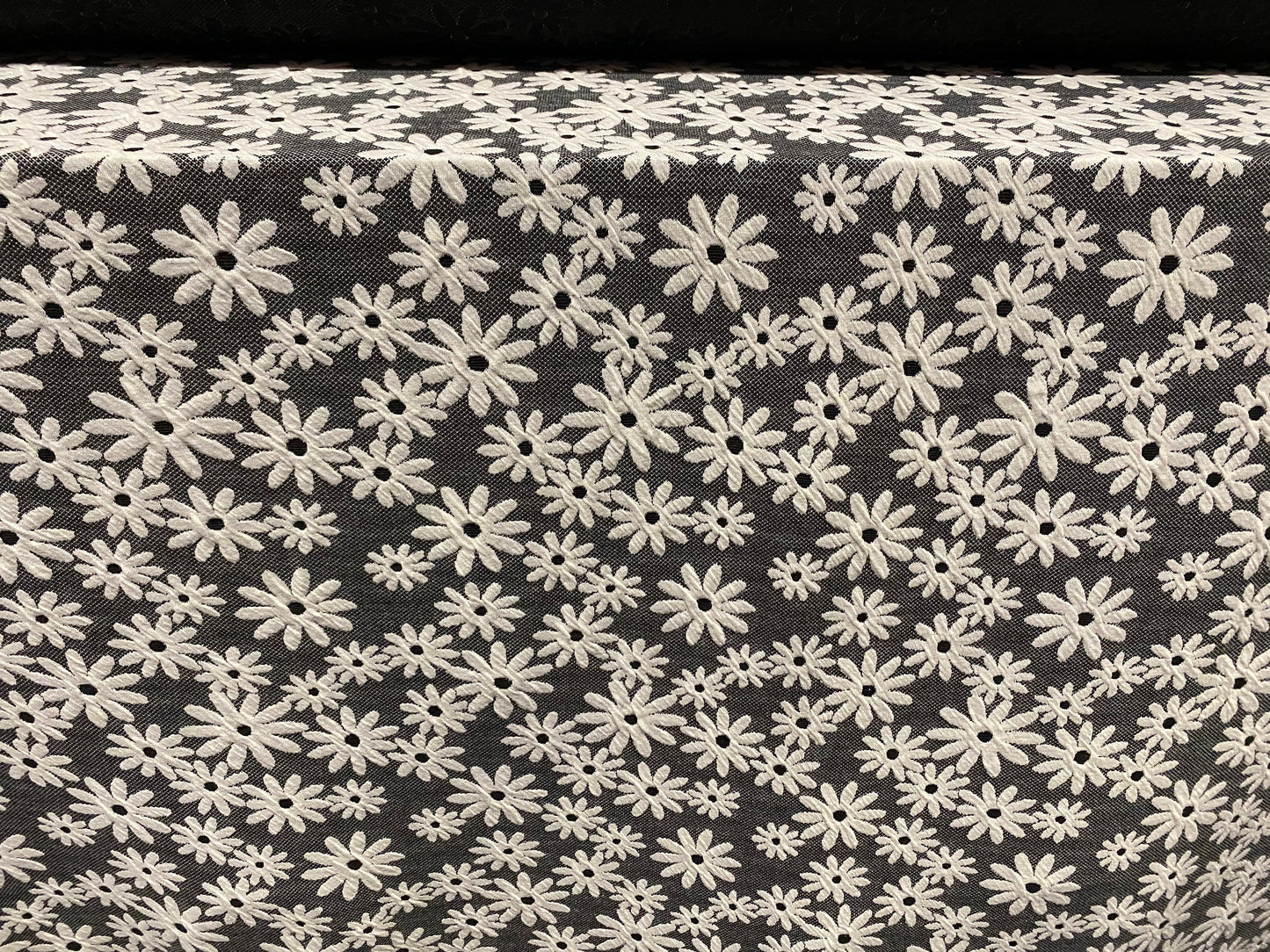 Daisy flower jacquard double jersey stretch fabric, per metre - grey