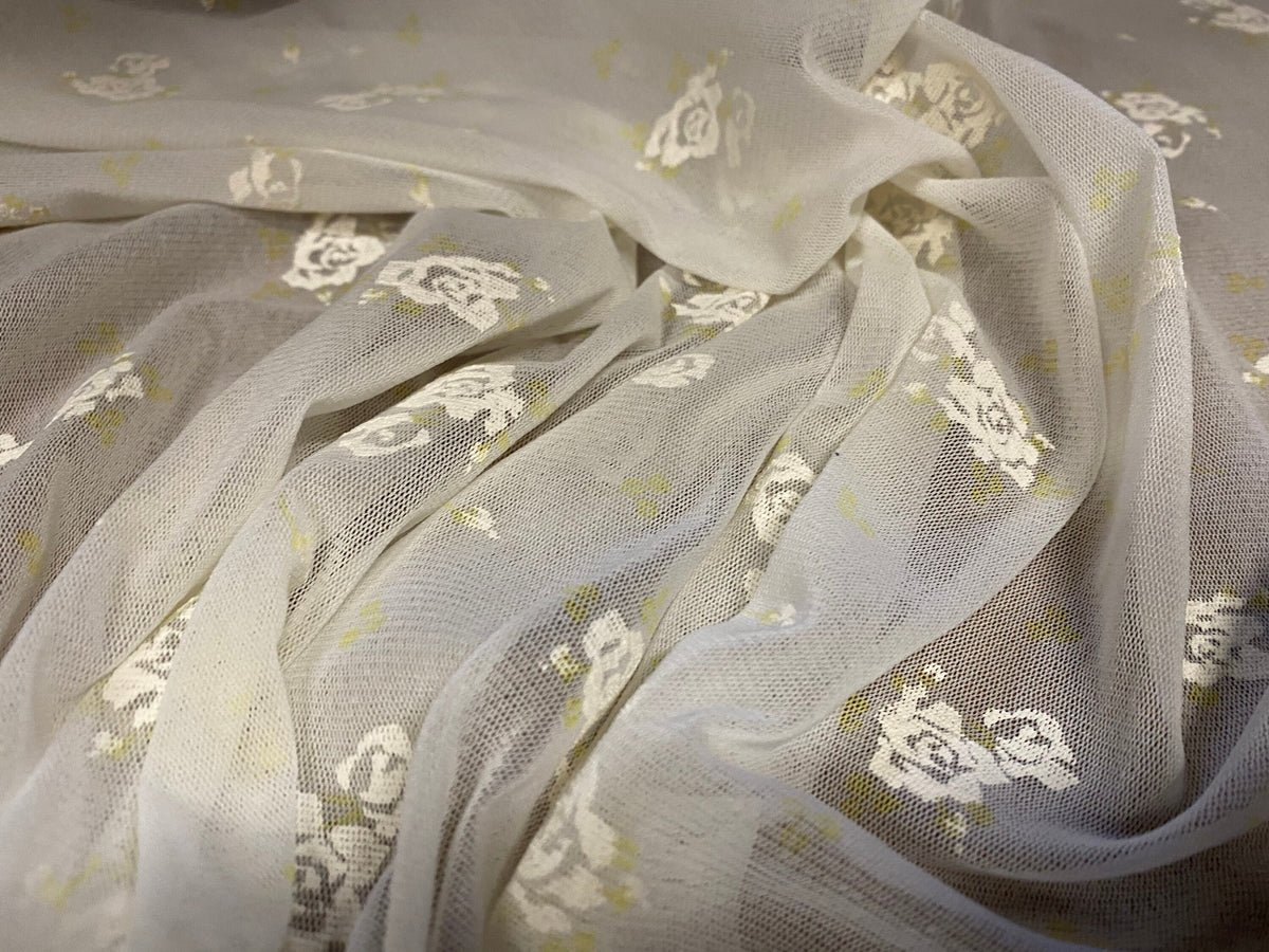 Helenca Thread Stretch helenca mesh fabric, sheer, per metre - flower print - cream ...