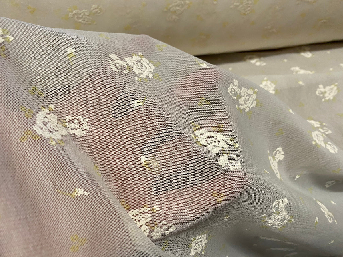 Helenca Thread Stretch helenca mesh fabric, sheer, per metre - flower print - cream ...