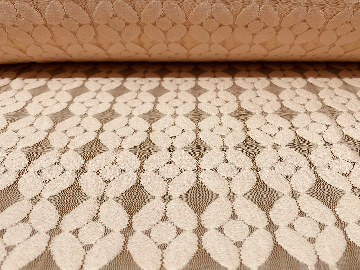 Cotton burnout lace fabric, per metre - flower pattern - nude