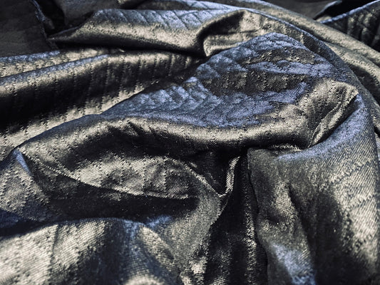 Mock diamond quilted double jersey satin Stretch fabric, per metre - black