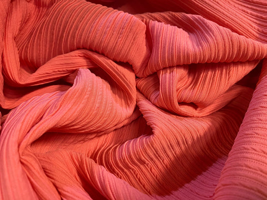 Scuba stretch Spandex double jersey fabric, per metre - textured rib - coral
