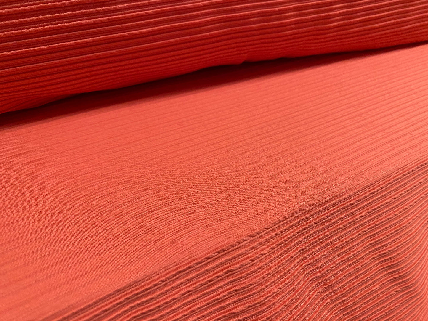 Scuba stretch Spandex double jersey fabric, per metre - textured rib - coral
