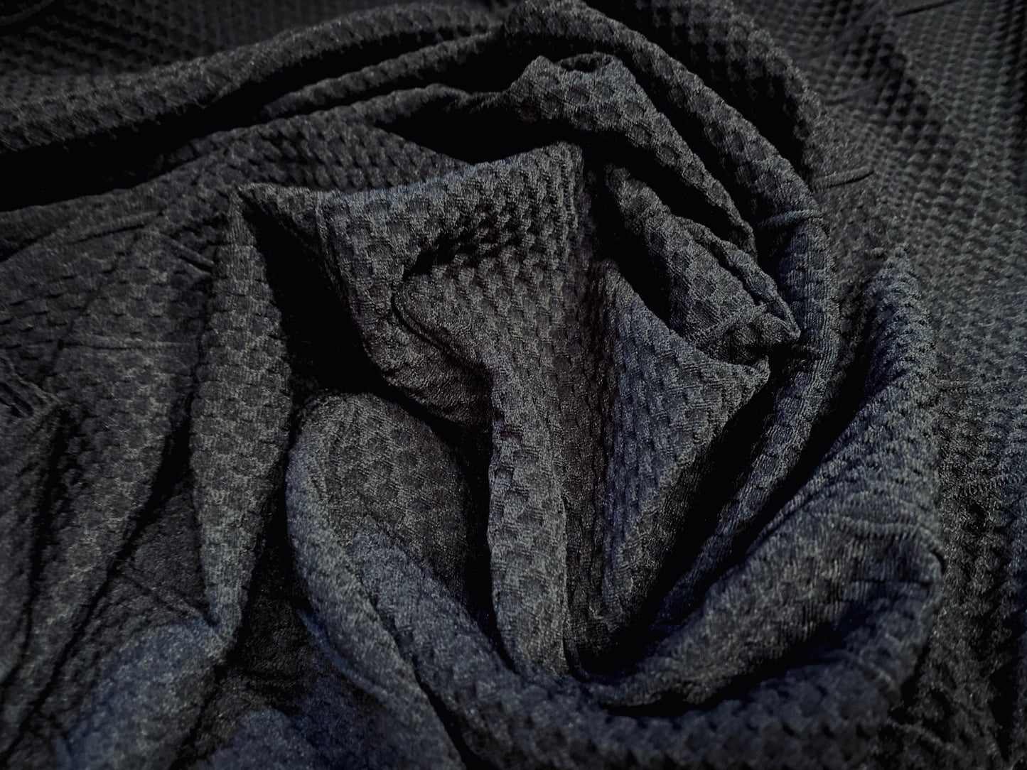 Honeycomb wave jacquard stretch double jersey fabric, per metre - black