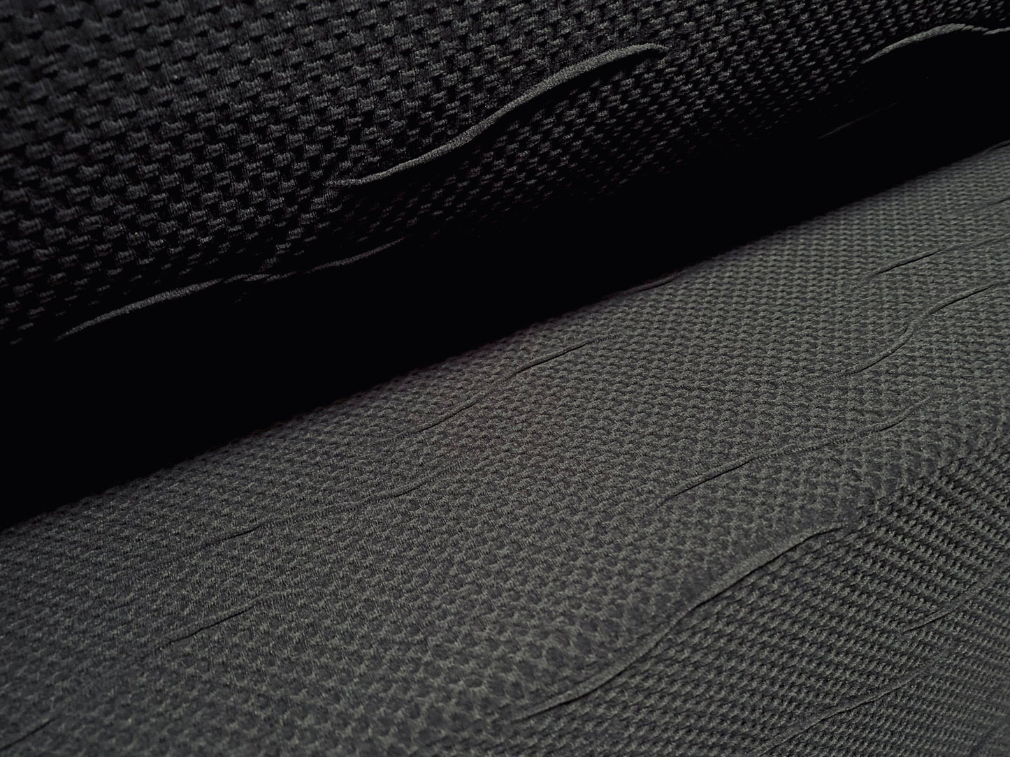 Honeycomb wave jacquard stretch double jersey fabric, per metre - black