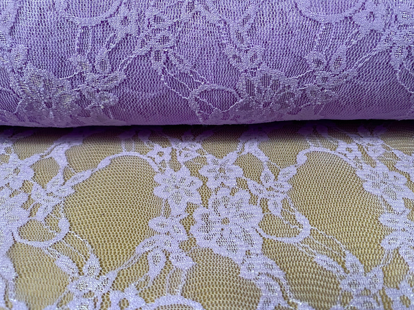 Stretch spandex mesh lace net floral fabric, per metre - lilac