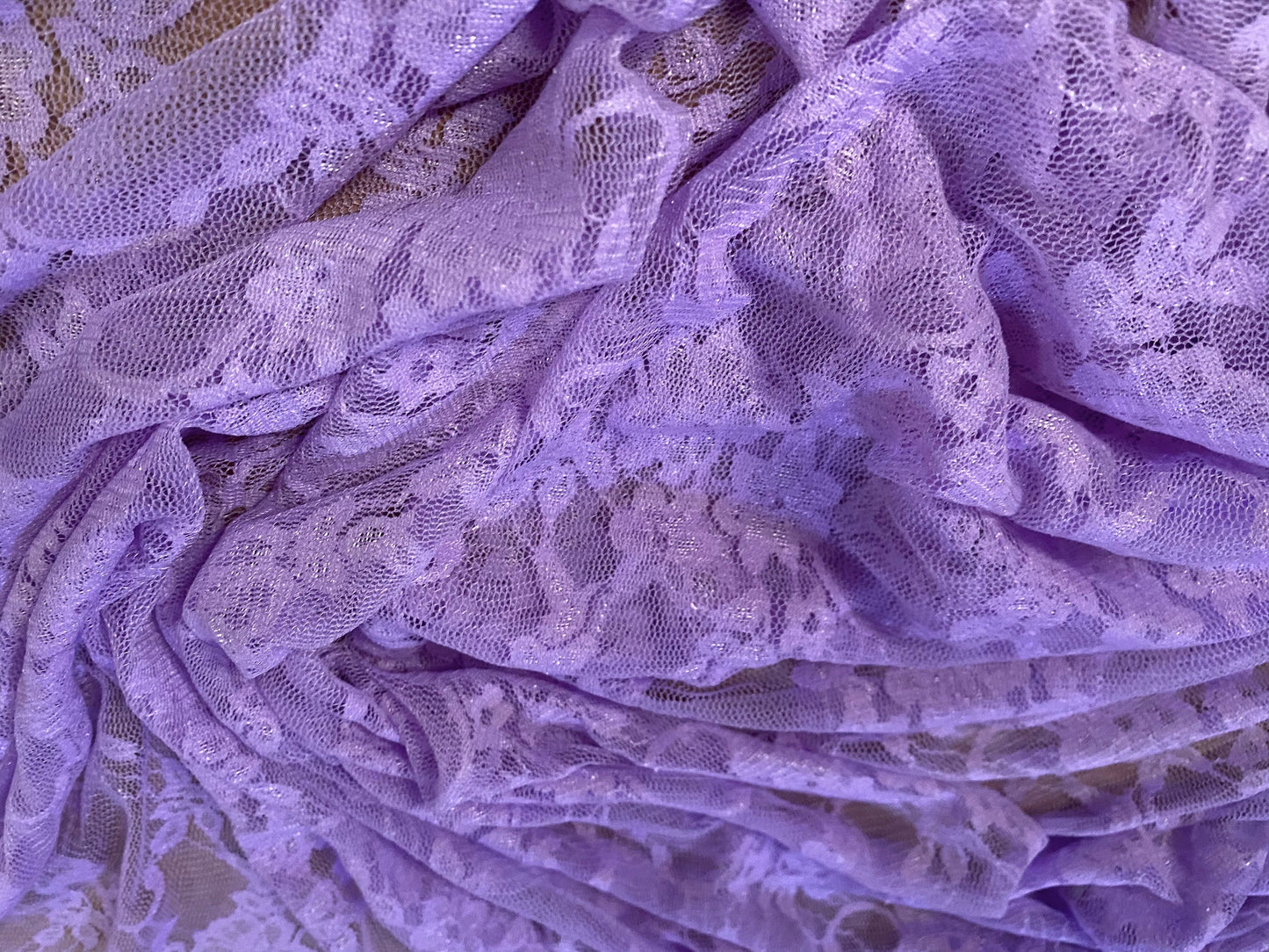 Stretch spandex mesh lace net floral fabric, per metre - lilac