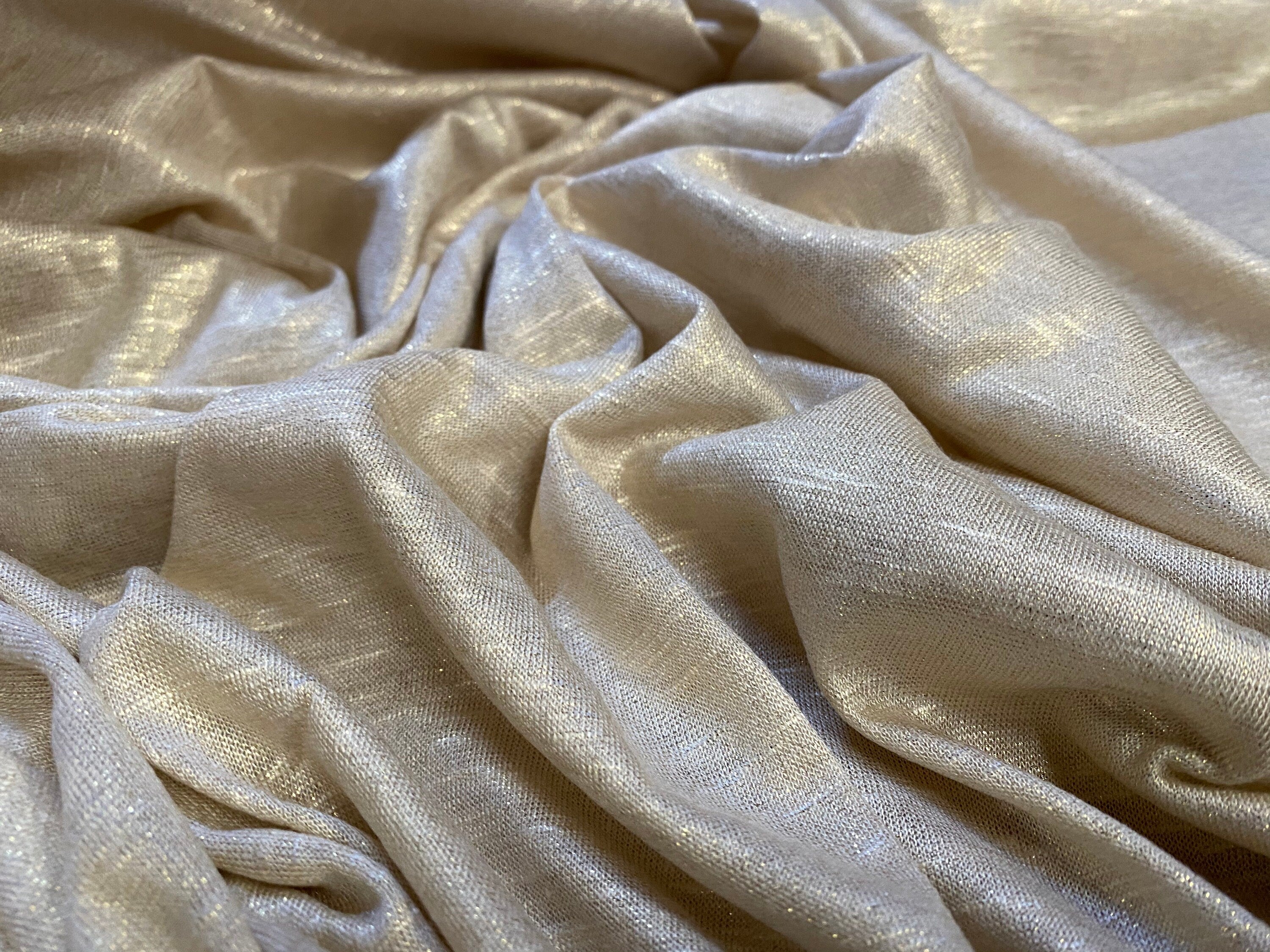 Slub single jersey fabric with gold foil shimmer per metre cream gold