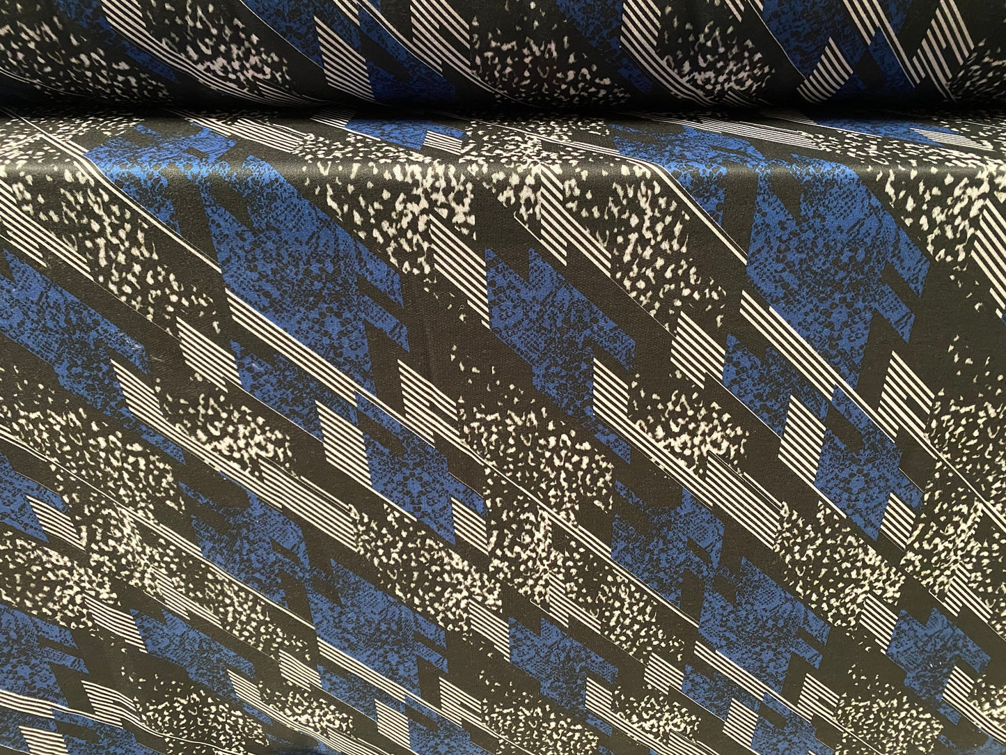 Sweatshirt fleece soft jersey fabric, per metre - blue black 80s retro print