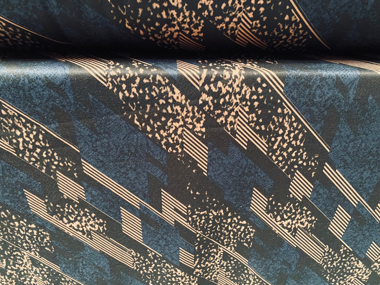 Sweatshirt fleece soft jersey fabric, per metre - Siena brown with blue black 80s retro print