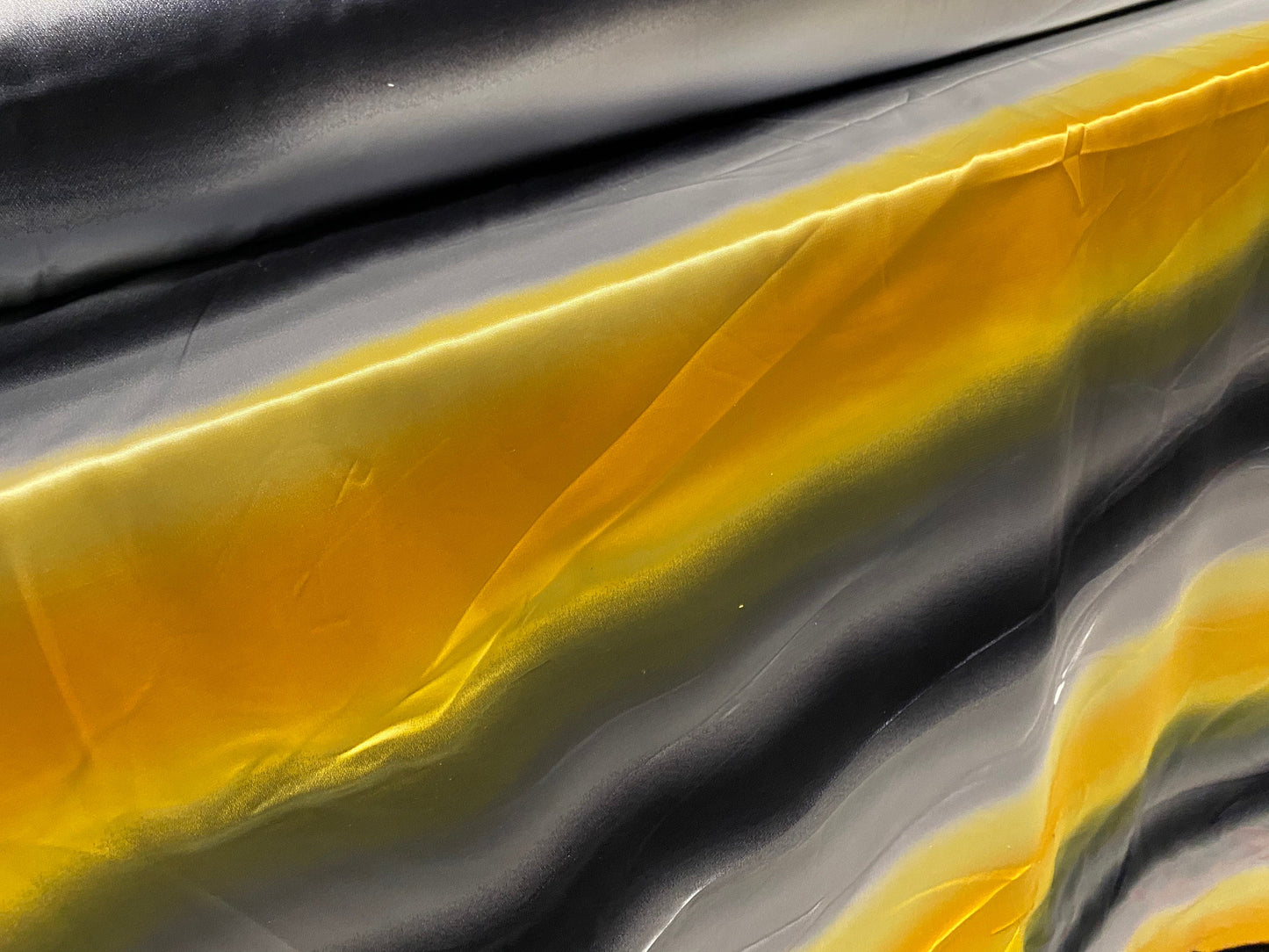 Silky Stretch charmeuse satin dress fabric, per metre - ombré print - yellow & grey