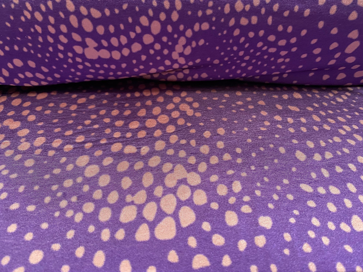 Disco shimmer stretch jersey fabric, per metre - spotty swirl print - purple & dusky pink