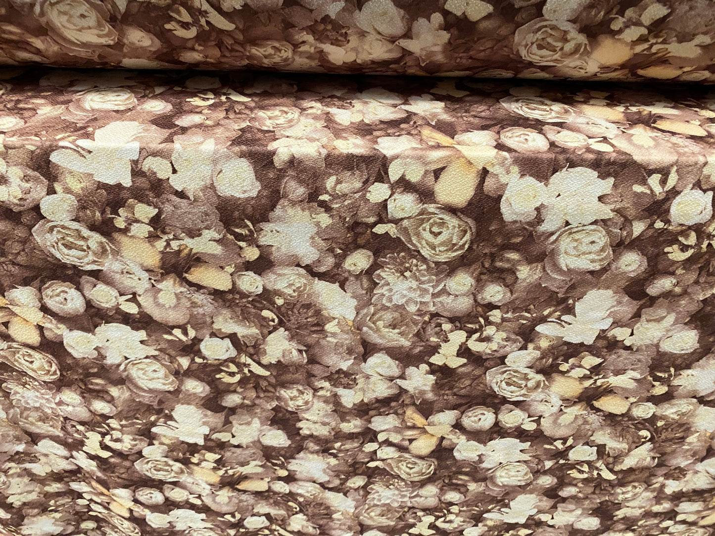 Stretch Spandex crepe jersey fabric, per metre - Roses print - brown