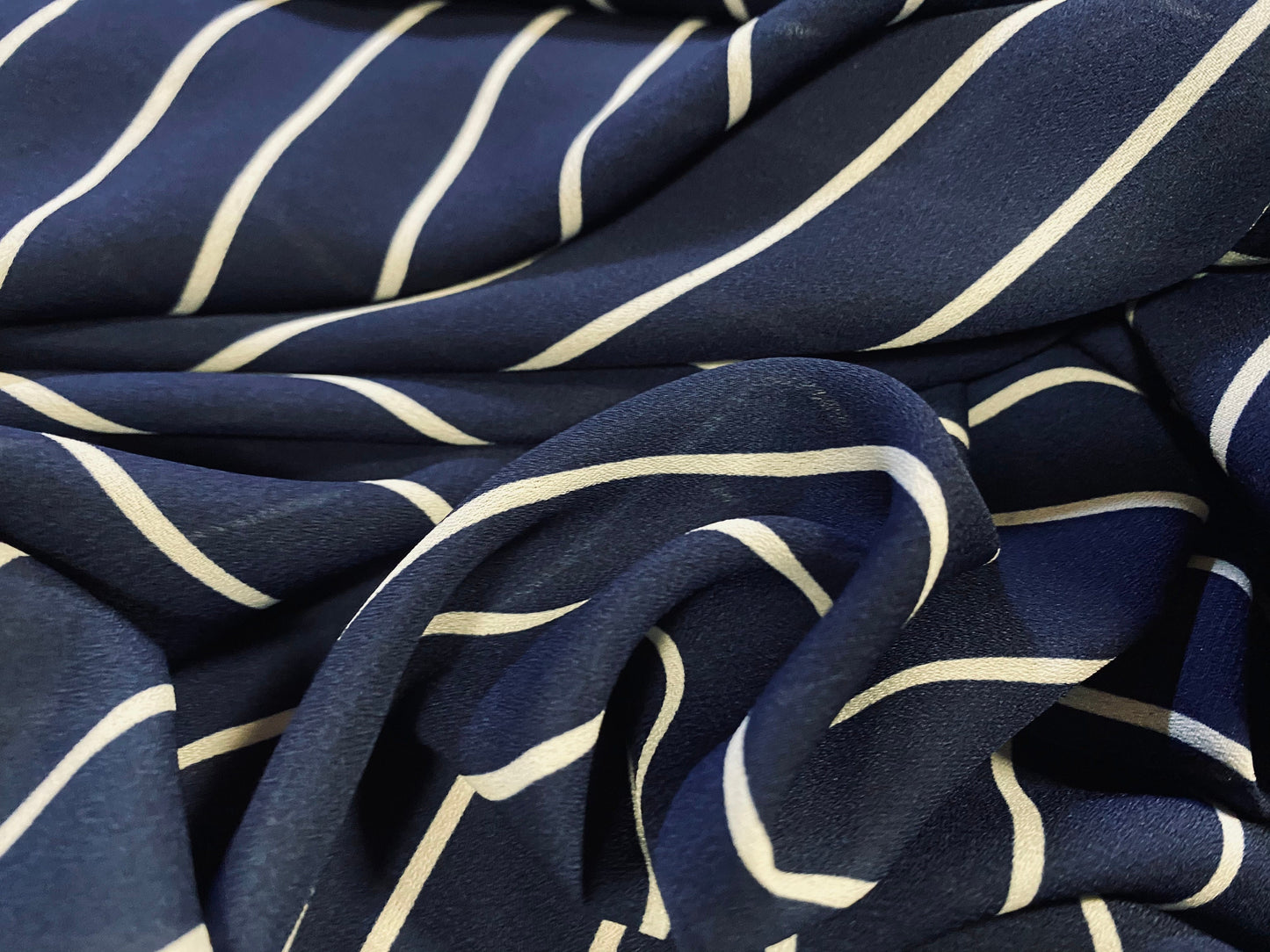 Striped georgette dress blouse fabric, per metre - navy & white