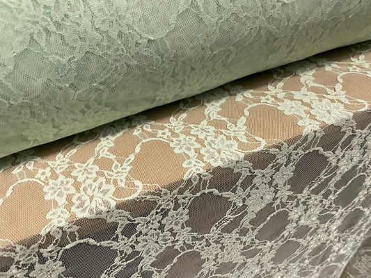 Stretch mesh lace net floral fabric, per metre - pale mint