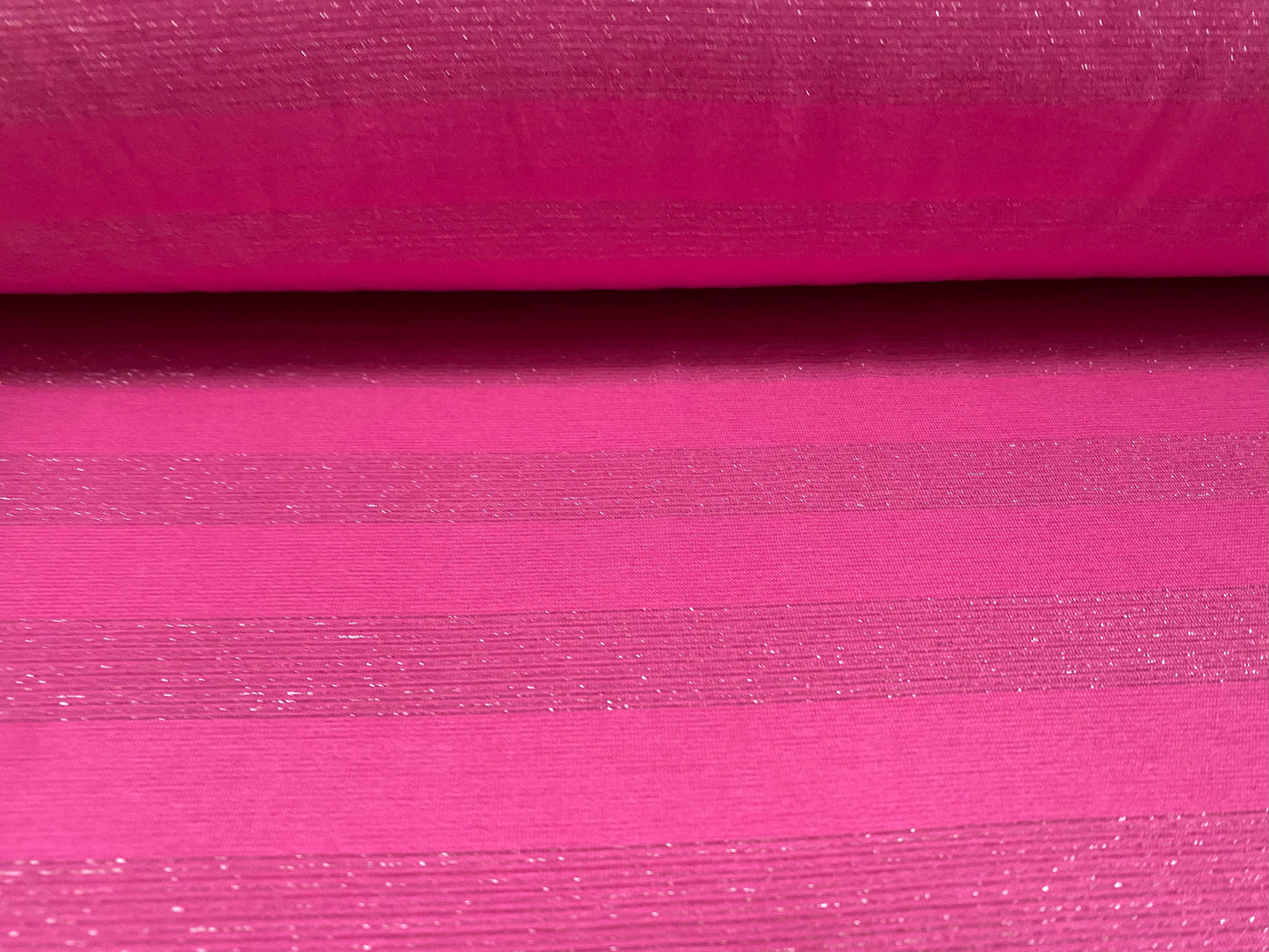 Lurex metallic single jersey stretch spandex fabric, per metre - cerise pink & silver stripe