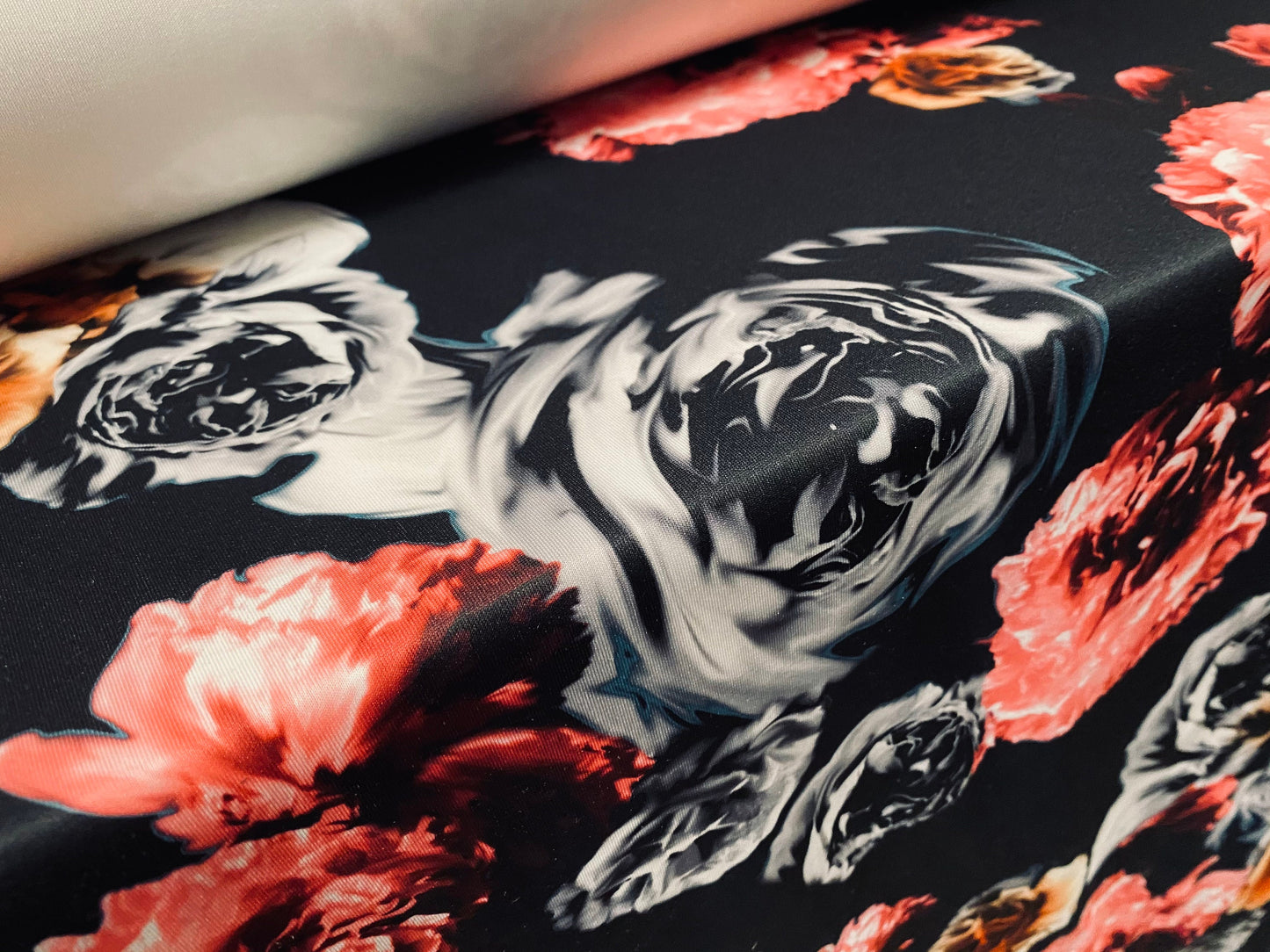 Scuba stretch double jersey neoprene style  fabric, per metre - Rose digital print