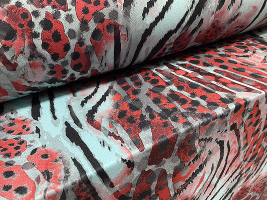 Stretch Spandex crepe jersey fabric, per metre - stylised Leopardskin print - turquoise