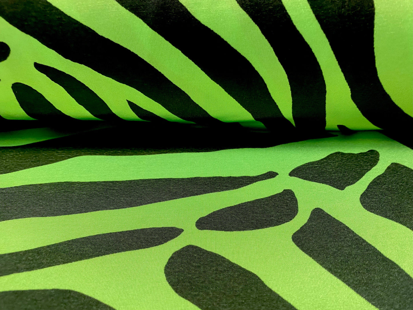 Disco shimmer stretch jersey fabric, per metre - zebra print - neon green