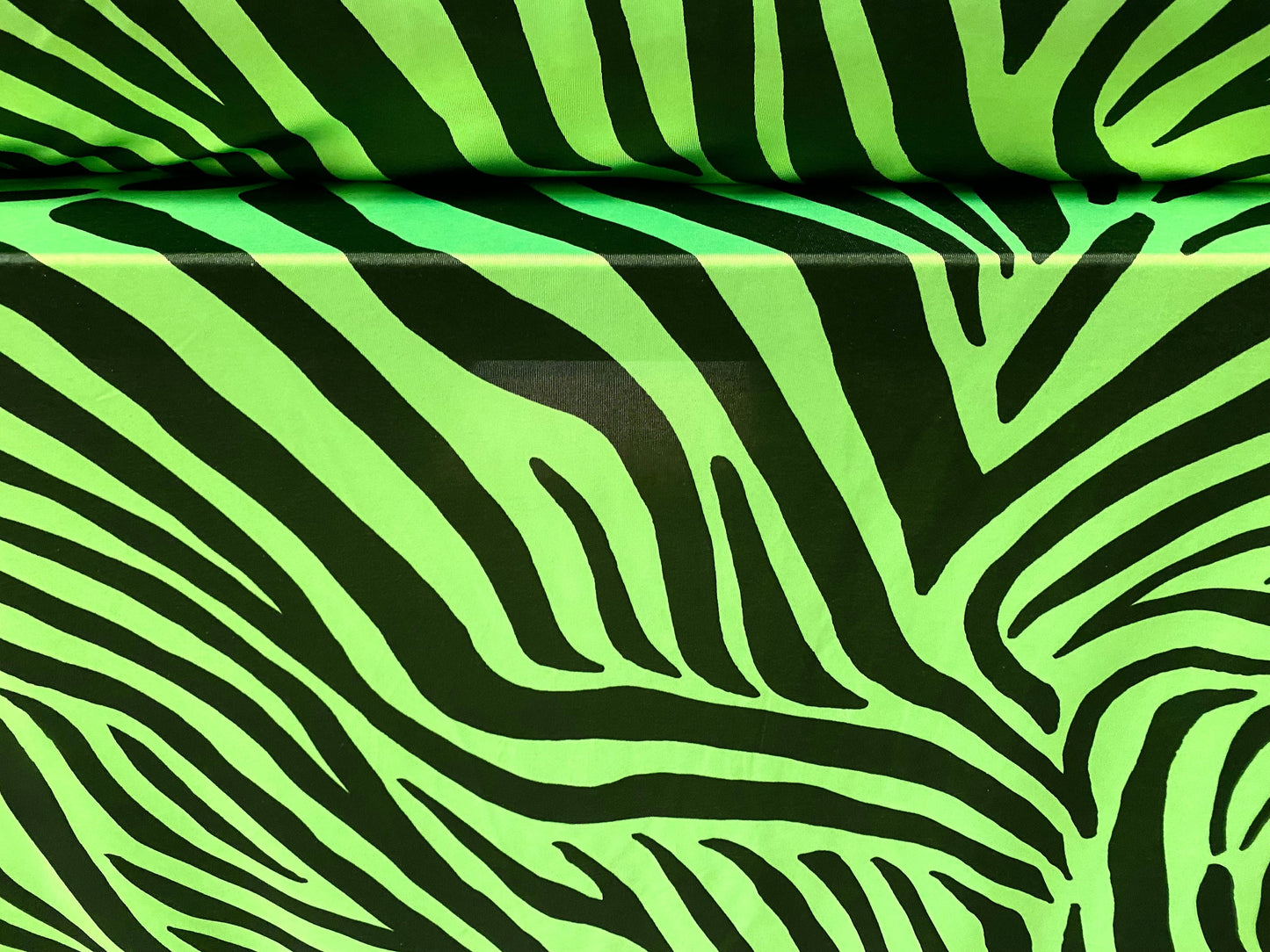 Disco shimmer stretch jersey fabric, per metre - zebra print - neon green