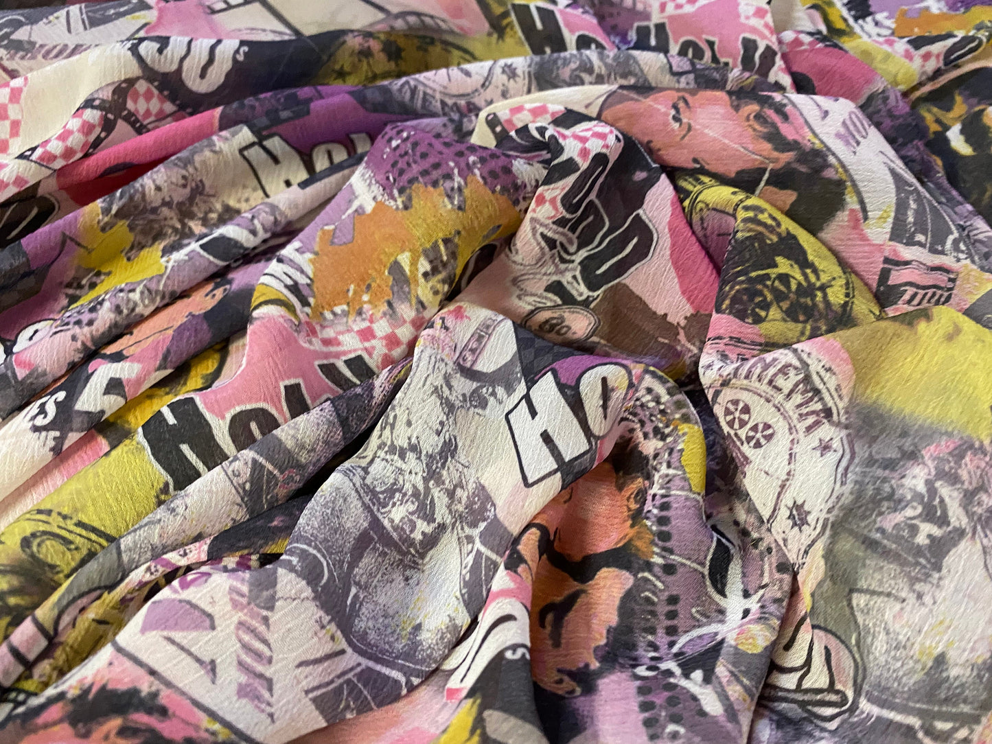 Printed chiffon yoryu dress blouse fabric, per metre - 50s Hollywood Movie Star print