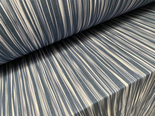 Single jersey mousse fabric, per metre - busy stripe print - blue