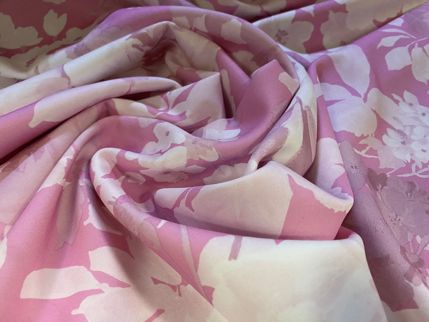 Scuba spandex stretch neoprene style jersey fashion fabric, per metre - pastel pink rose flower print