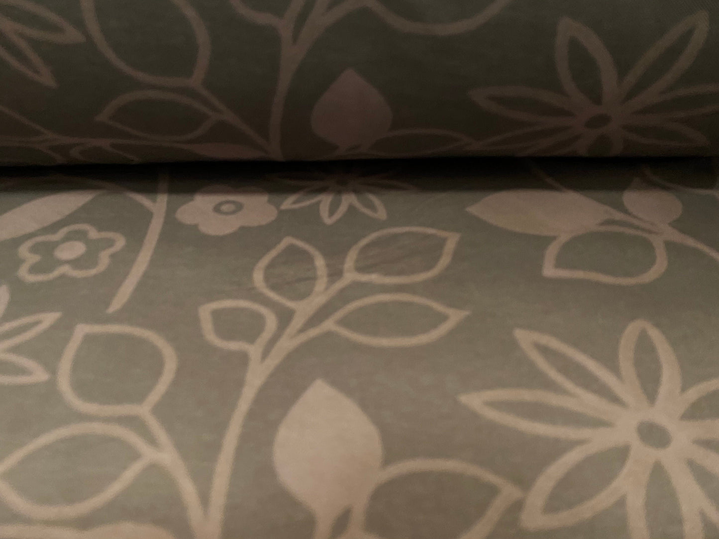 Power mesh net stretch fabric, per metre - grey brown flower print