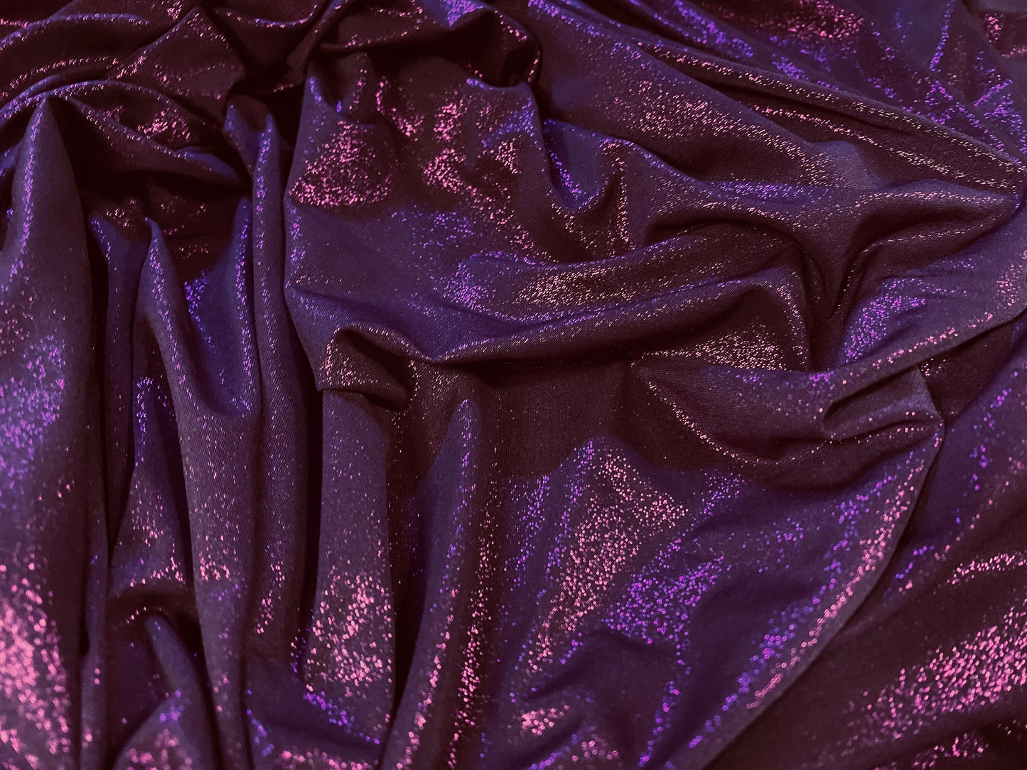 Metallic shimmer lamé stretch jersey dress fabric, per metre - purple