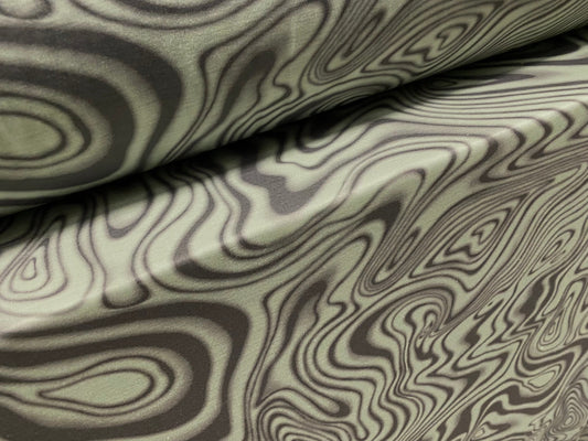 Soft handle jersey fabric, per metre - psychedelic swirl print - sage green