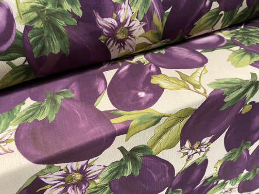 Printed chiffon yoryu dress blouse fabric, per metre - aubergine floral print - Purple & cream