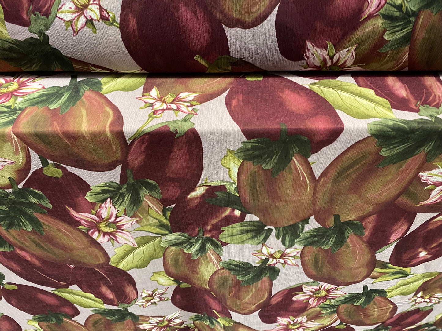 Printed chiffon yoryu dress blouse fabric, per metre - aubergine floral print - Burgundy