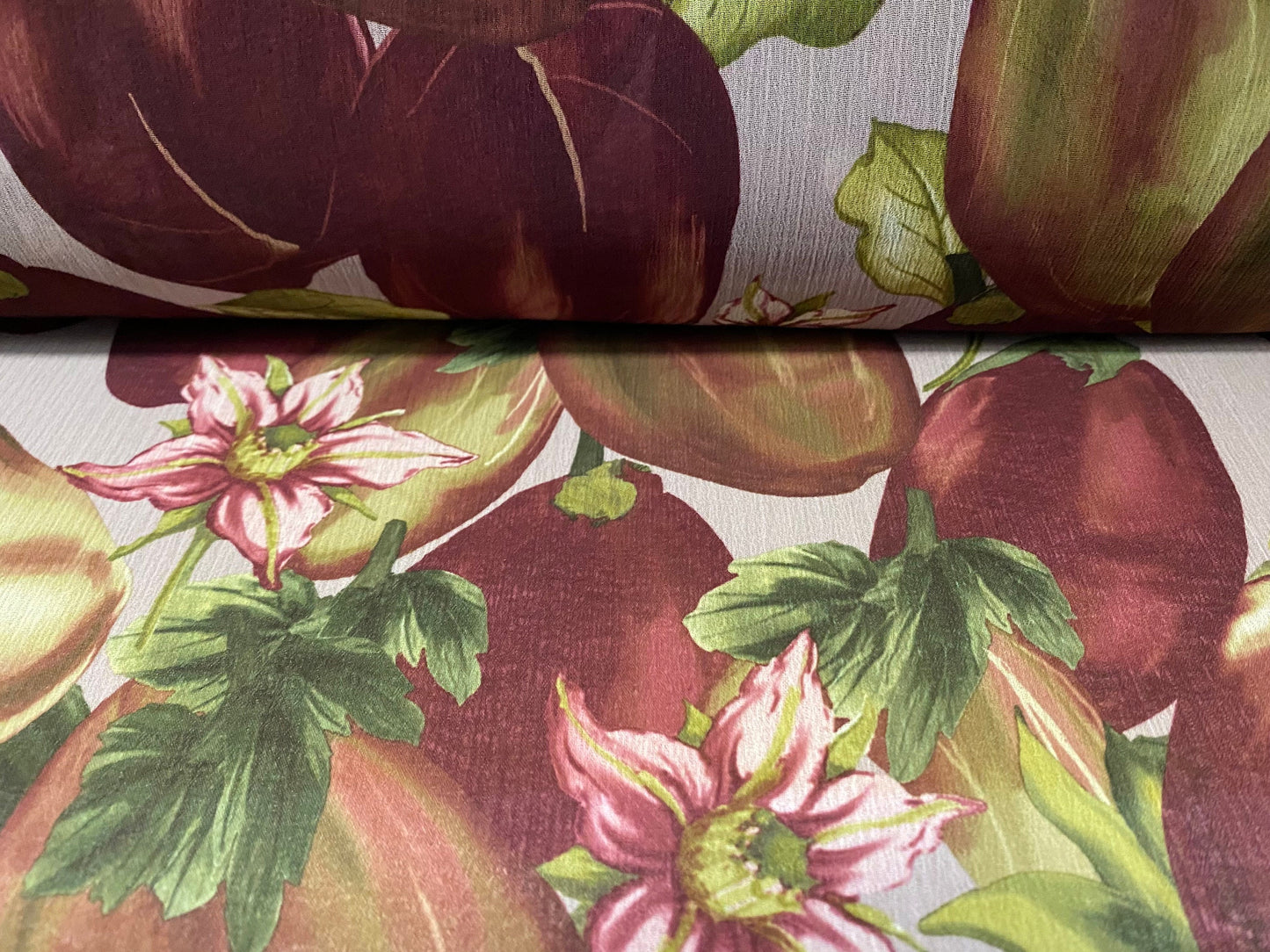 Printed chiffon yoryu dress blouse fabric, per metre - aubergine floral print - Burgundy