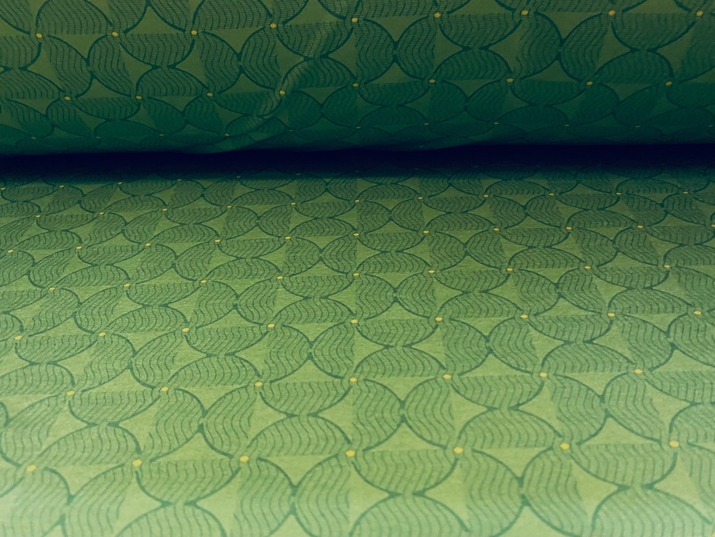 Disco shimmer stretch spandex jersey fabric, per metre - green semi circles geometric print