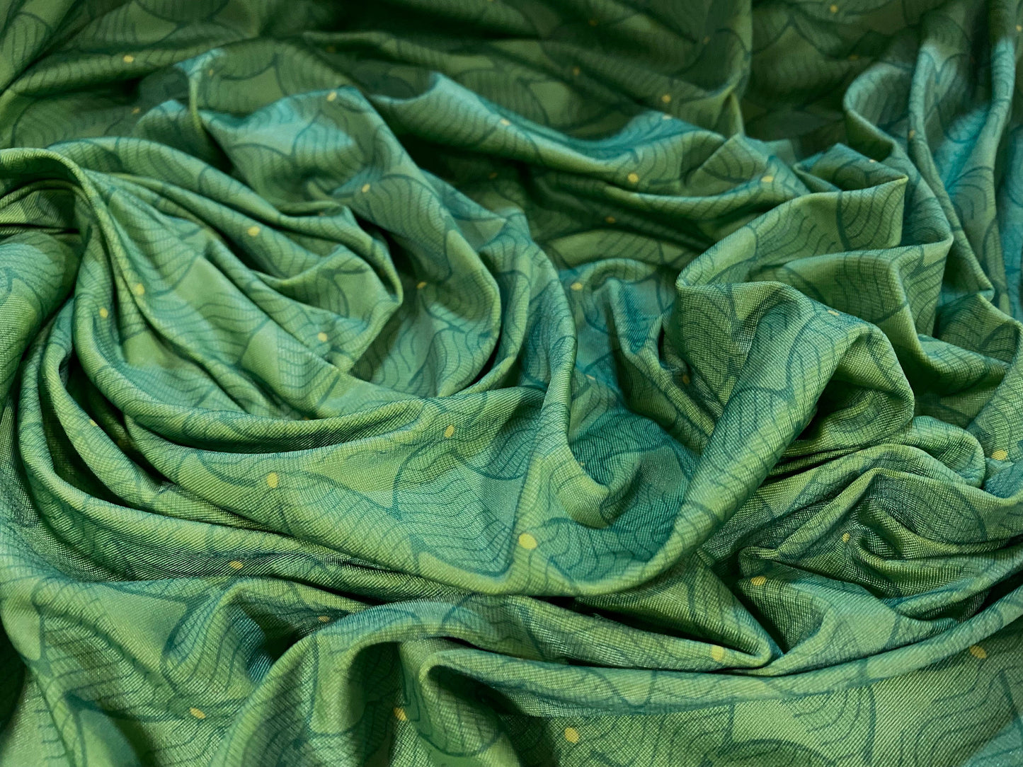 Disco shimmer stretch spandex jersey fabric, per metre - green semi circles geometric print